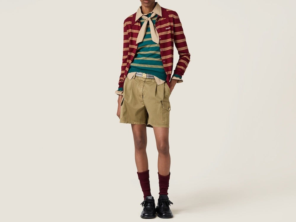 미우미우 스트라이프 캐시미어 앤 실크 가디건